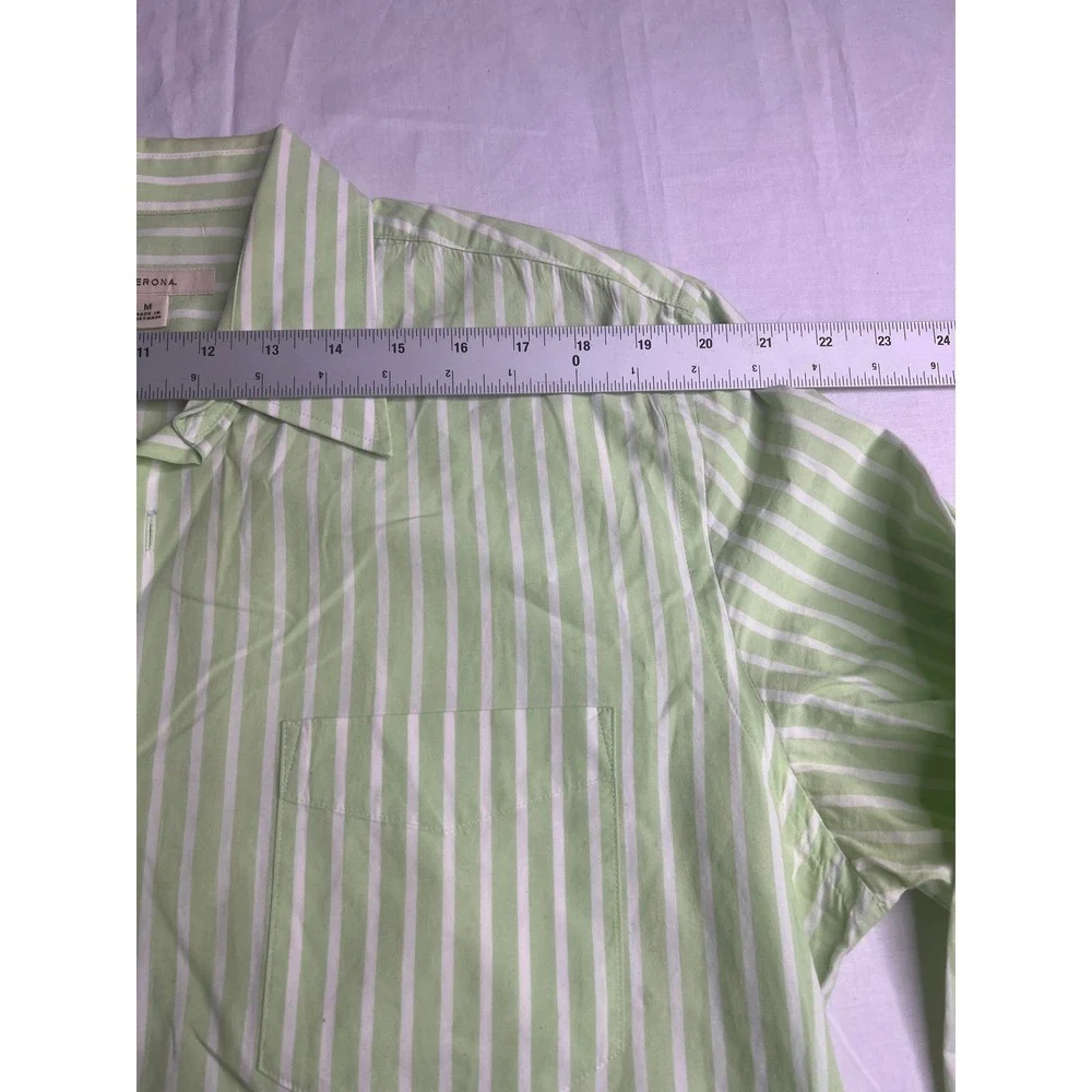 Merona Men's Dress Shirt Green Striped Long Sleeve Button Down Casual‎ Work M